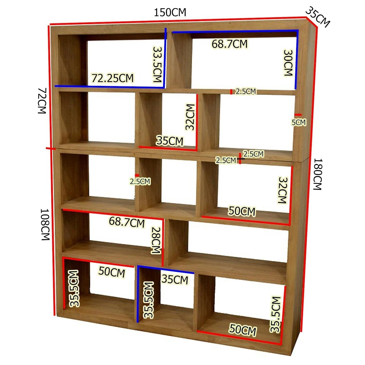 Bibliothèque en Bois Massif 13 niches Élégante | LIGNART