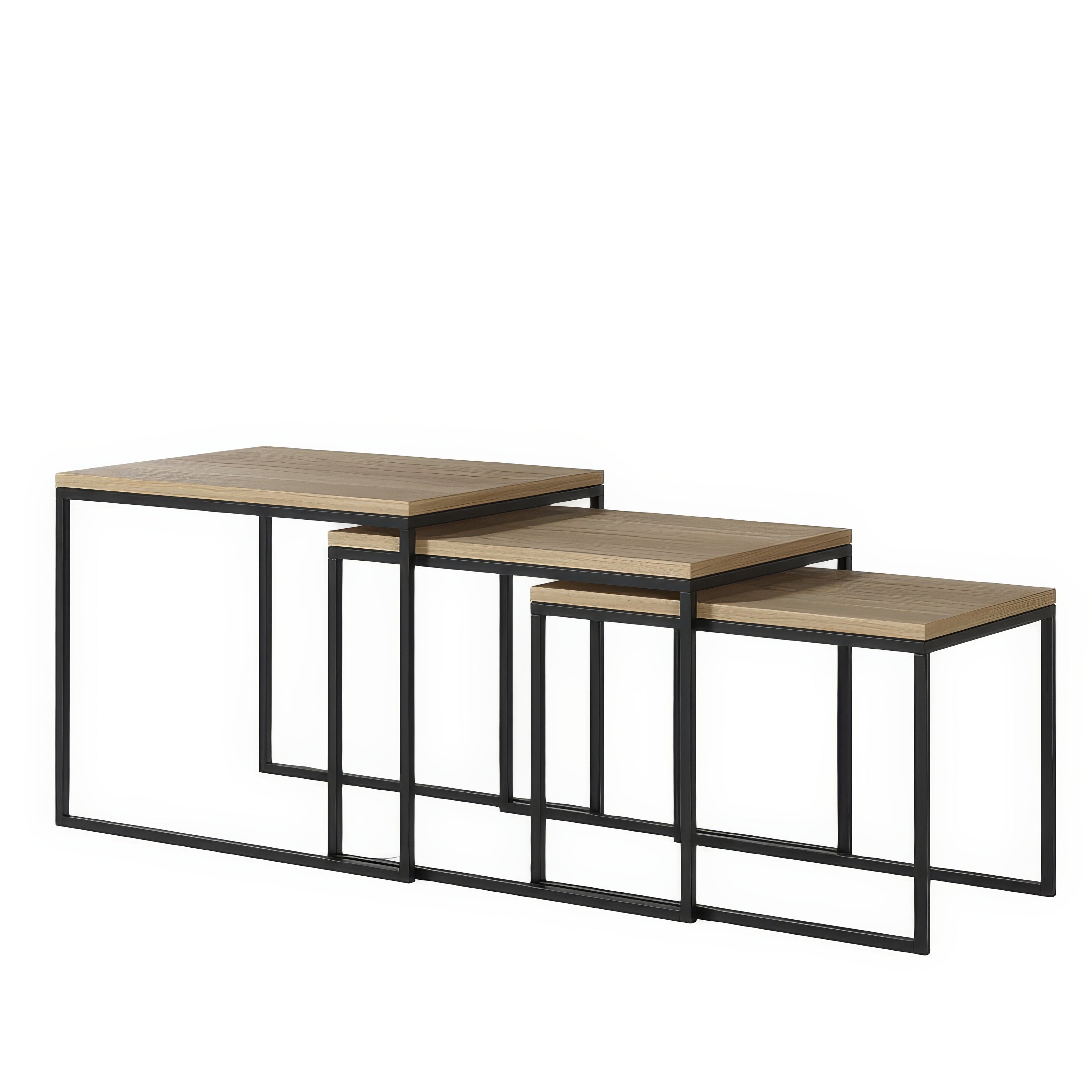 Ensemble de 3 Tables Gigognes Chêne Métal | Chêne LIGNART