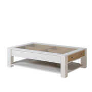 Table Basse Chêne Massif Tiroir et Plateau Verre | LIGNART