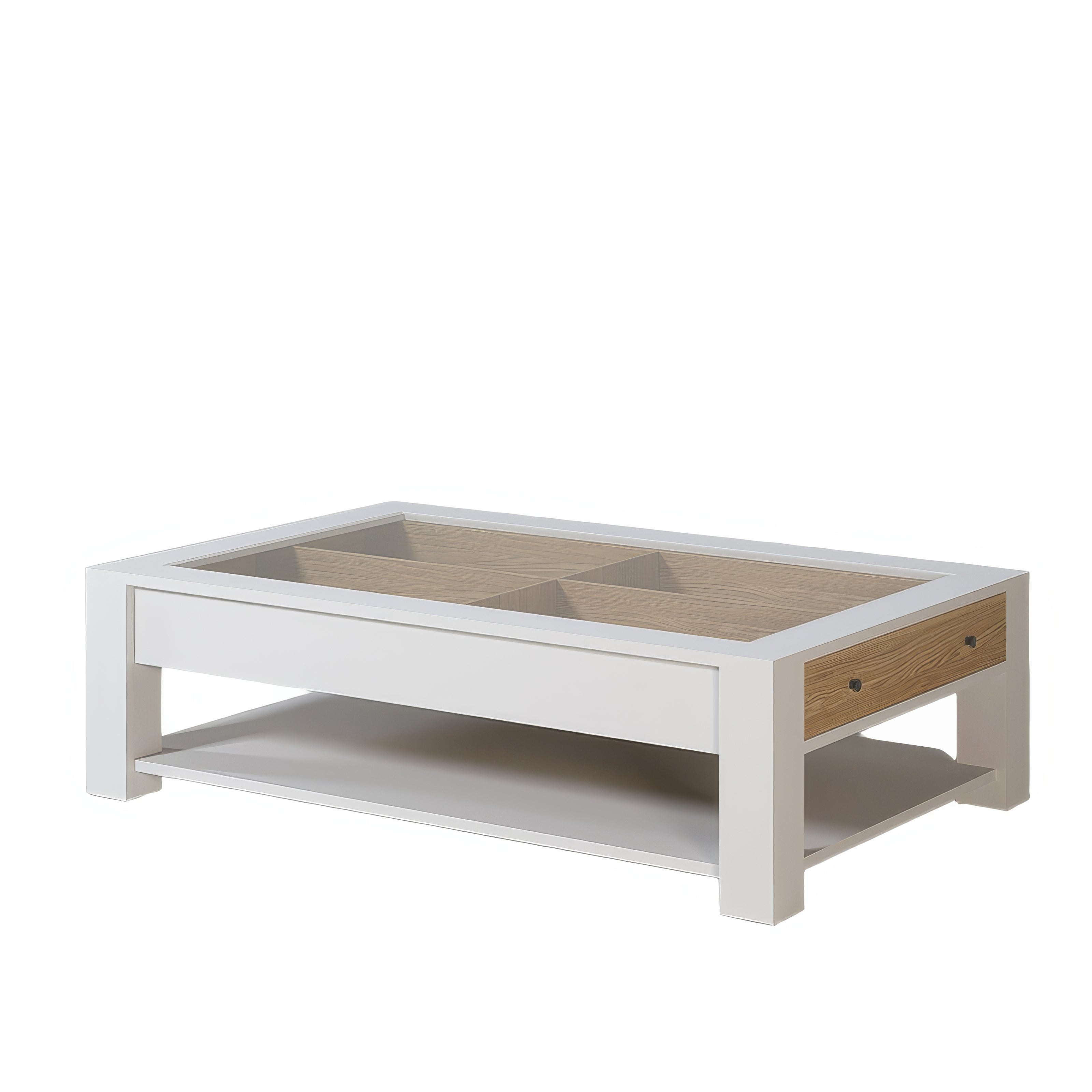 Table Basse Chêne Massif Tiroir et Plateau Verre | LIGNART