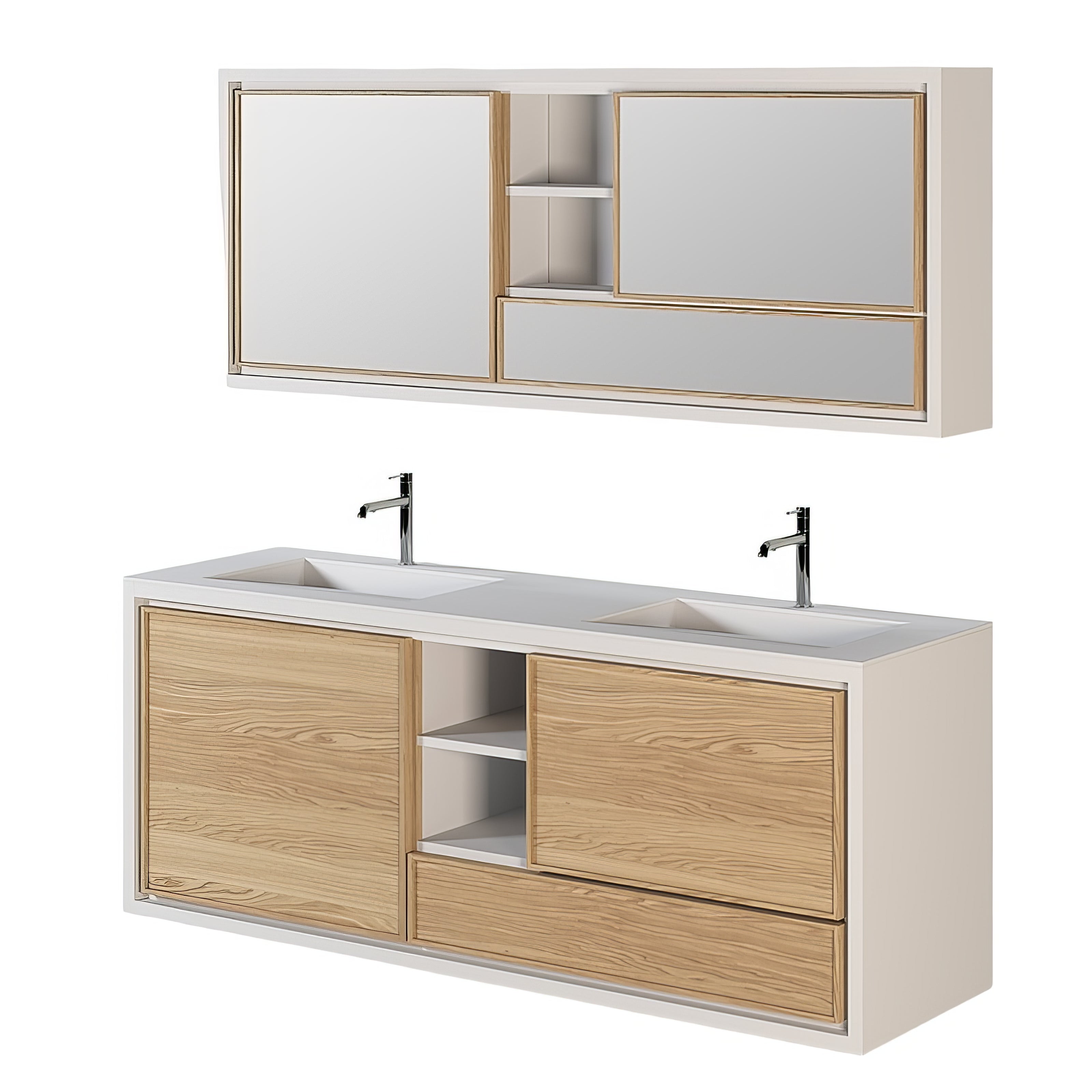Meuble Salle de Bain Double Vasque Miroir | Chêne LIGNART