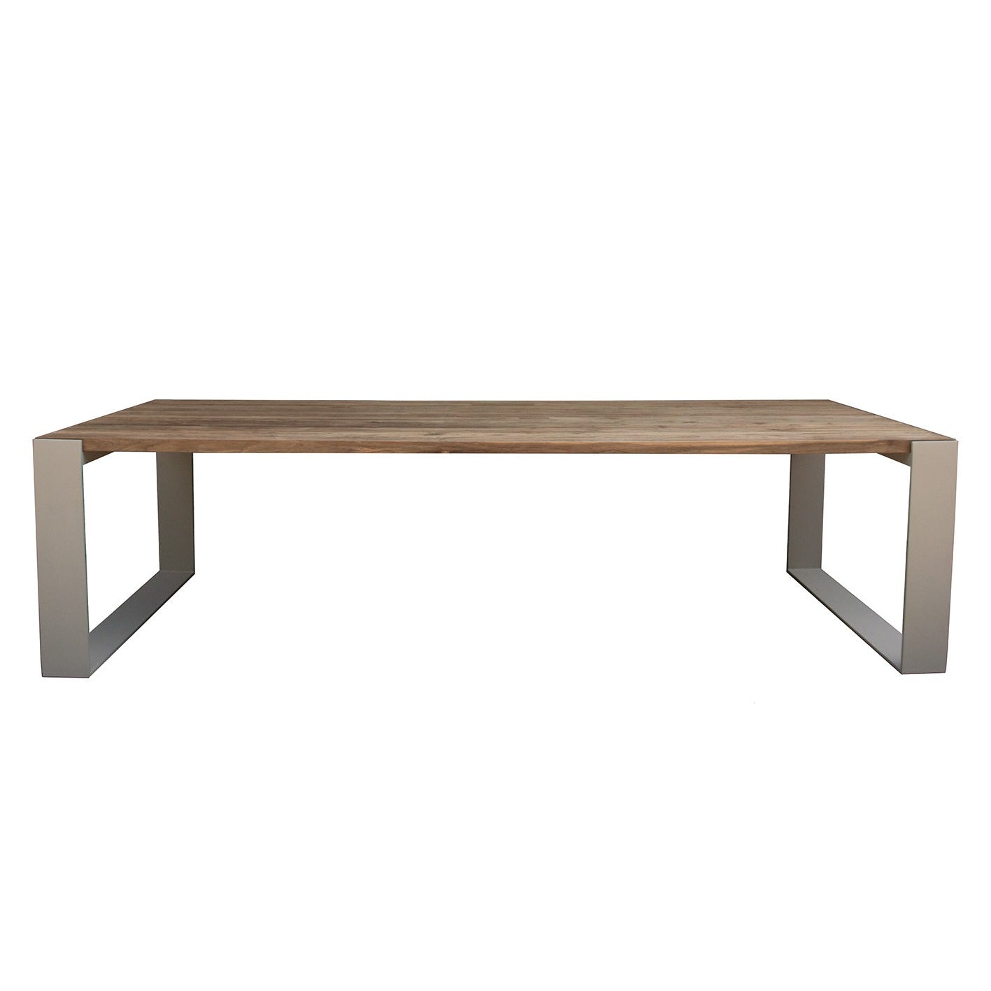 Table de jardin en teck recyclé - Structure fer brossé