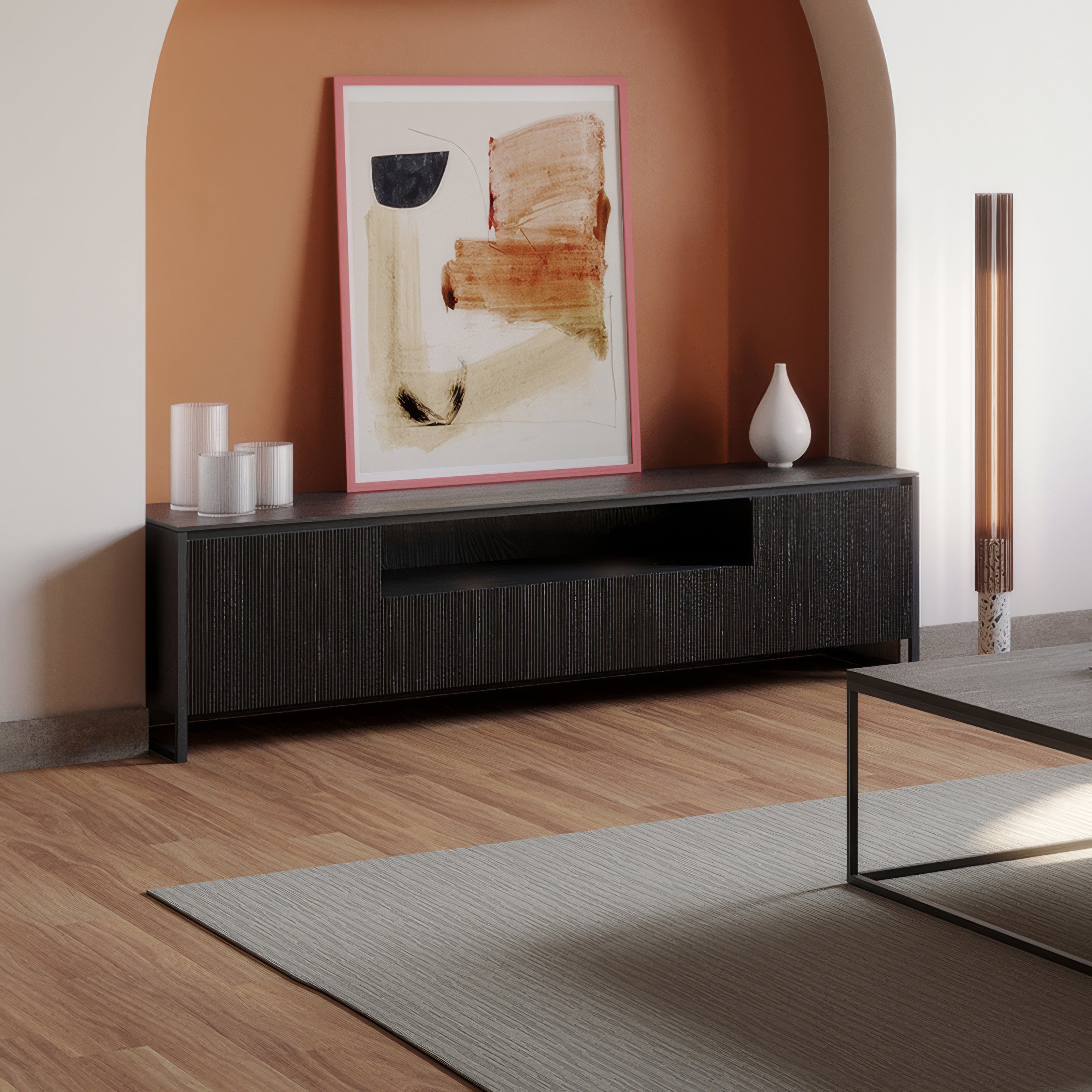 Meuble TV Chêne Massif & Métal Rangement Salon | Chêne LIGNART