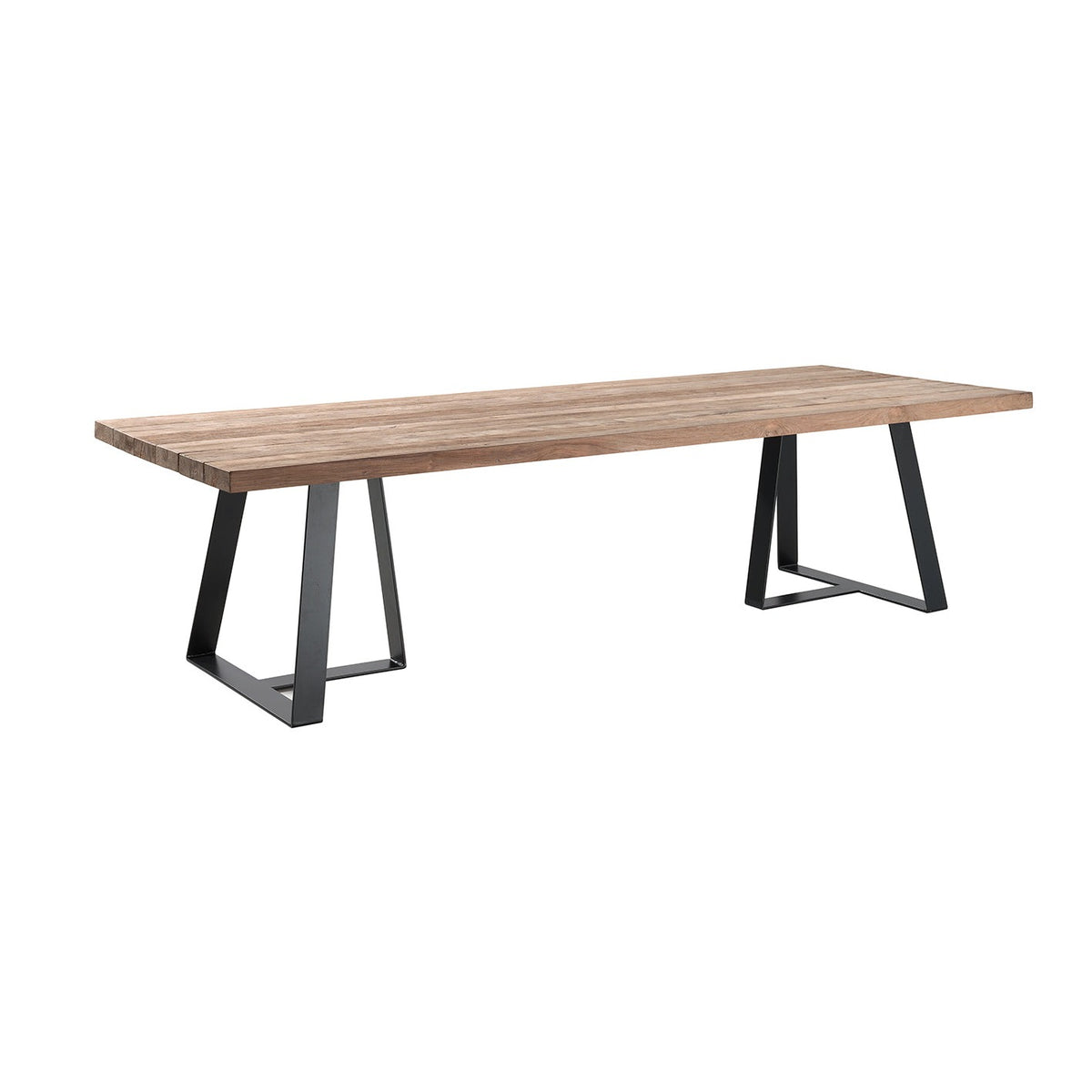 Table de jardin en teck recyclé - Frame en fer noir