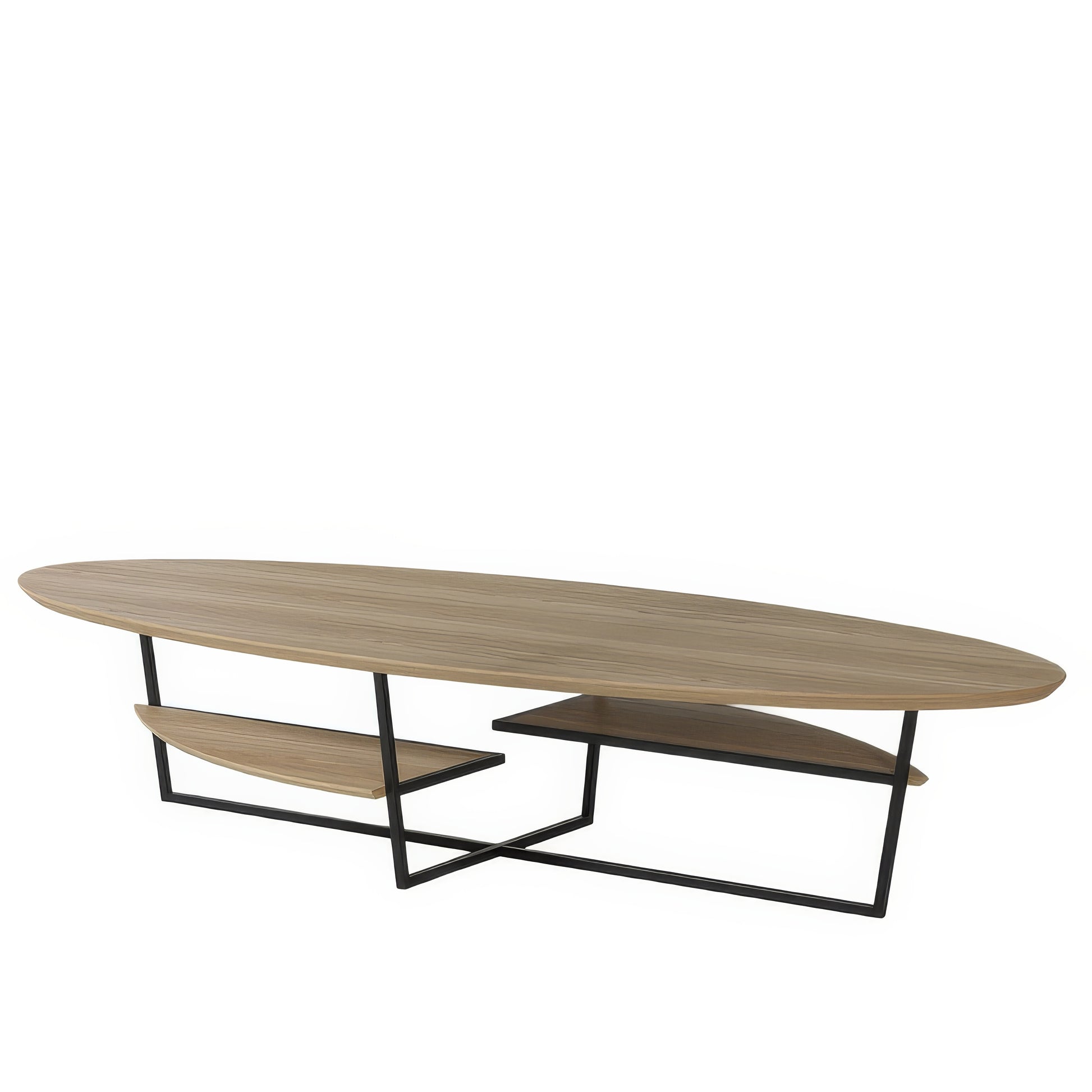 Table basse ovale design avec étagères | Chêne LIGNART