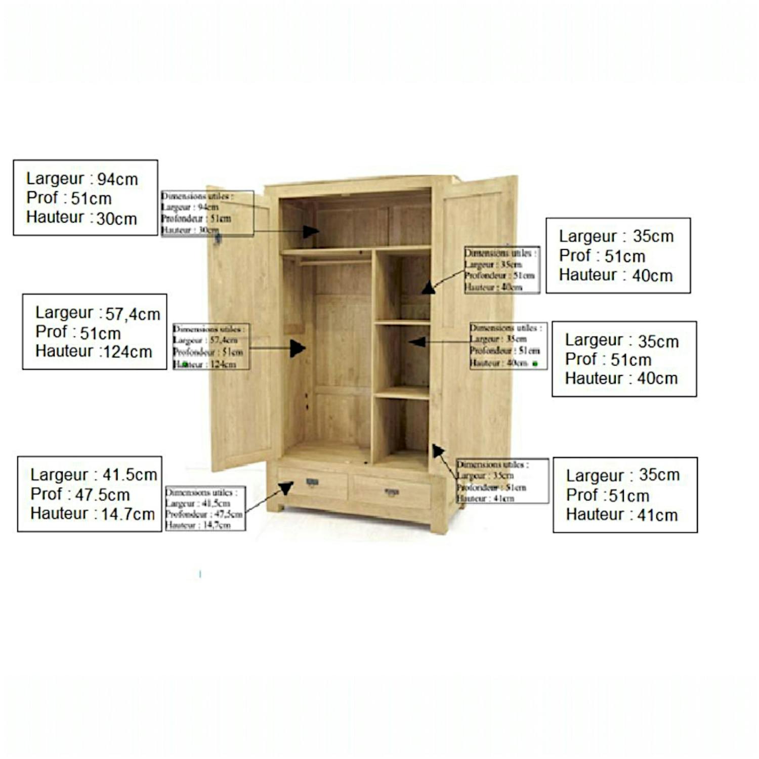 Armoire bois d'hévéa avec penderie HELENA