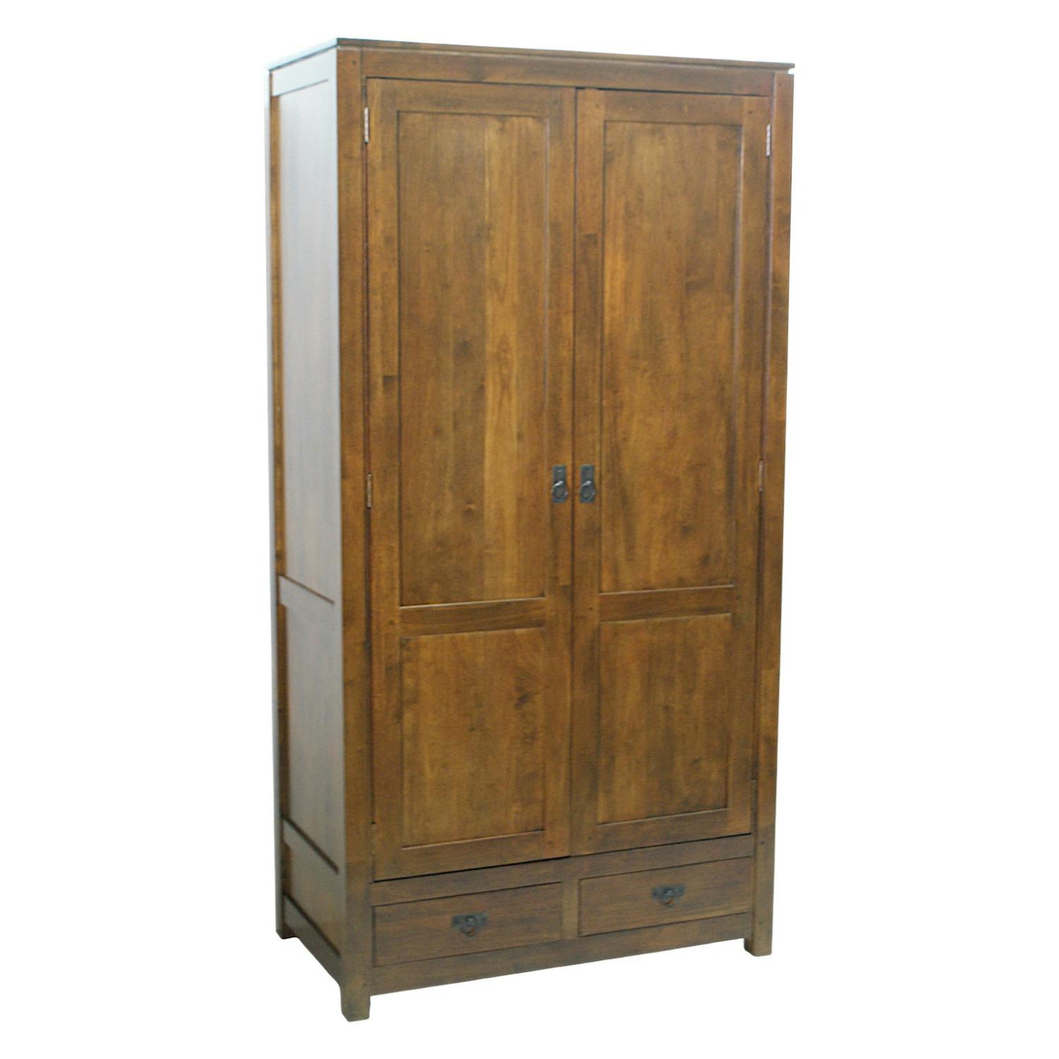 Armoire Hévéa 2 portes, 2 tiroirs, 100x55x195cm HELENA
