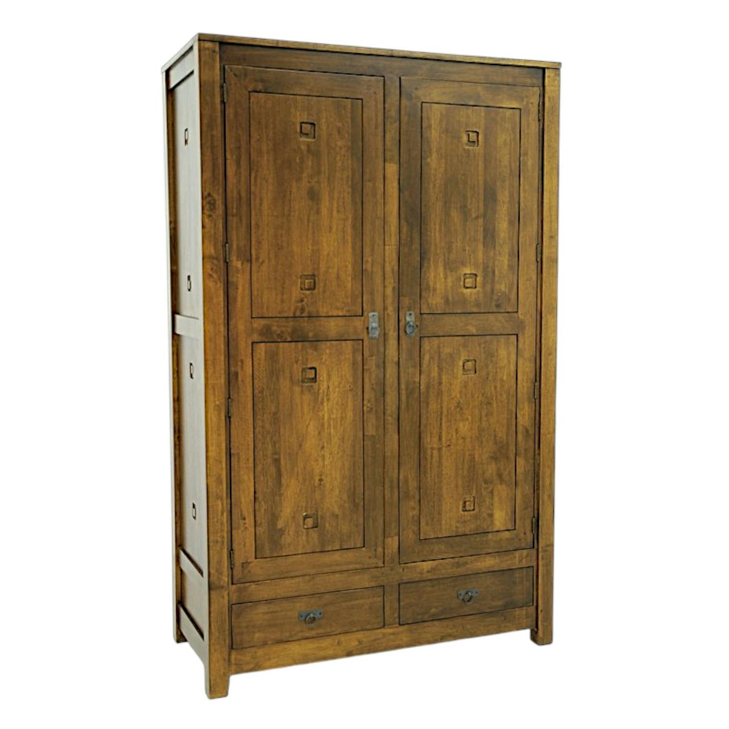 Armoire Hévéa 2 portes, 2 tiroirs 120x56x196cm TESSA