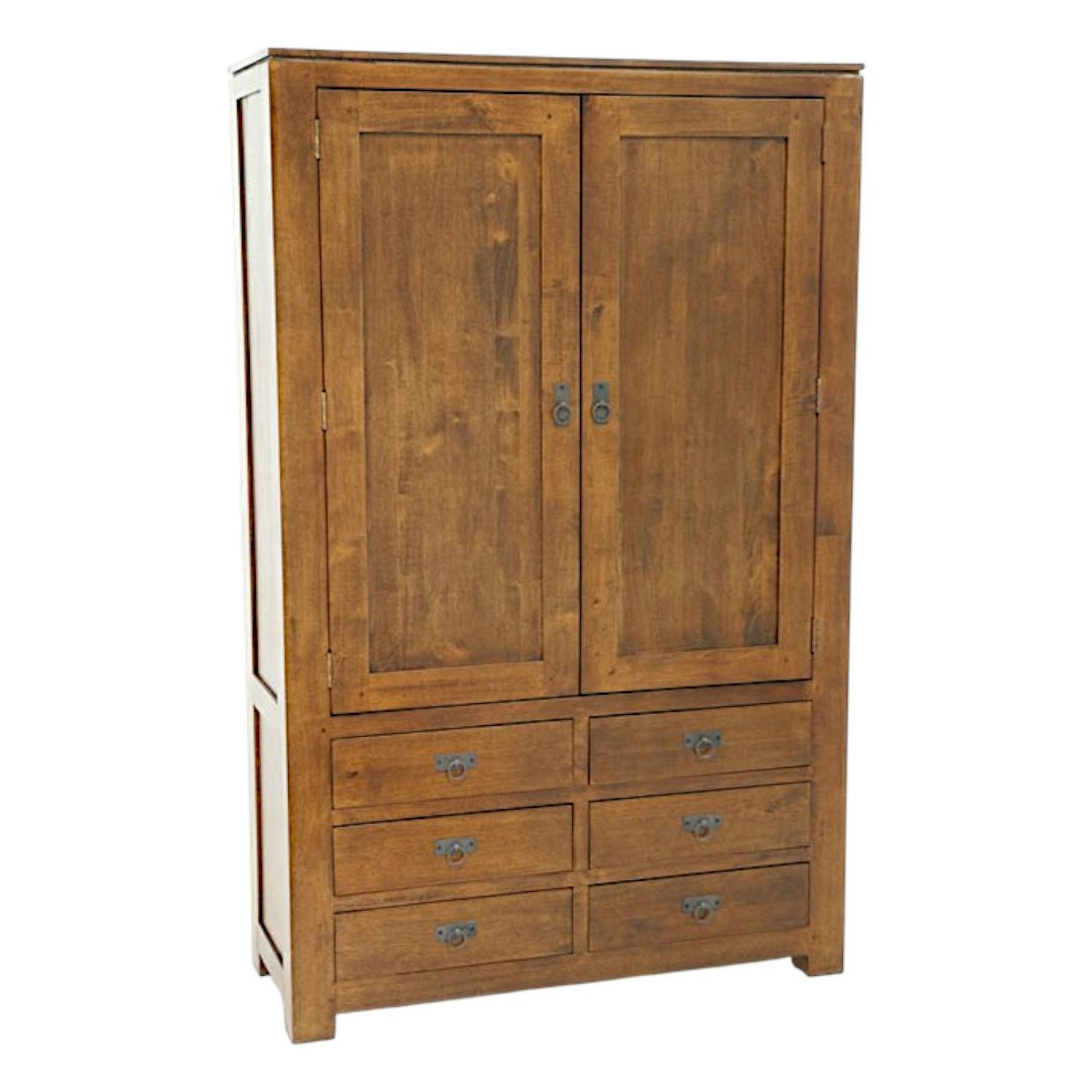 Armoire Hévéa 2 portes, 6 tiroirs 110x43x175cm HELENA