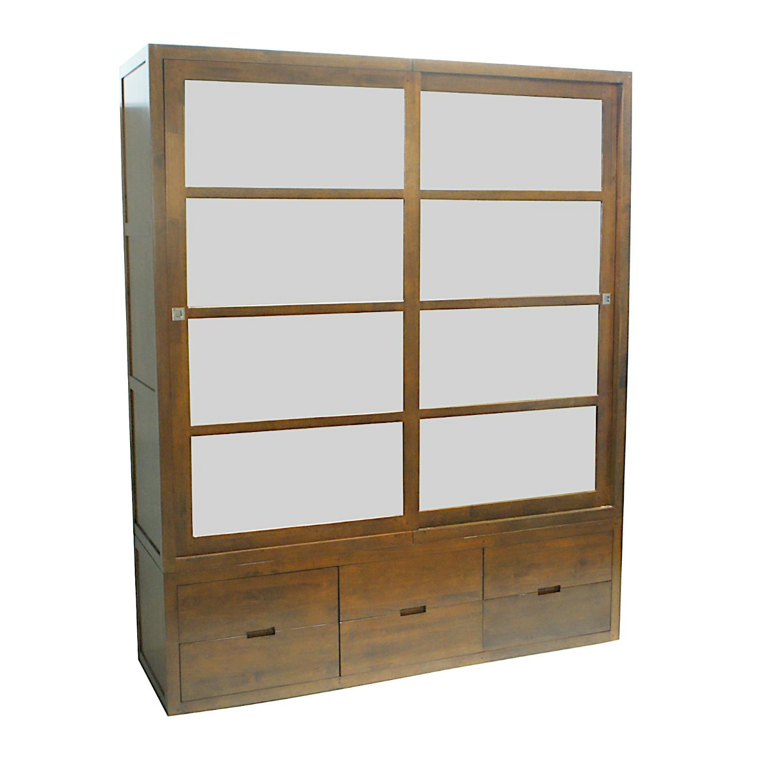 Armoire Hévéa 2 portes coulissantes, 6 tiroirs 55x180x220cm OLGA