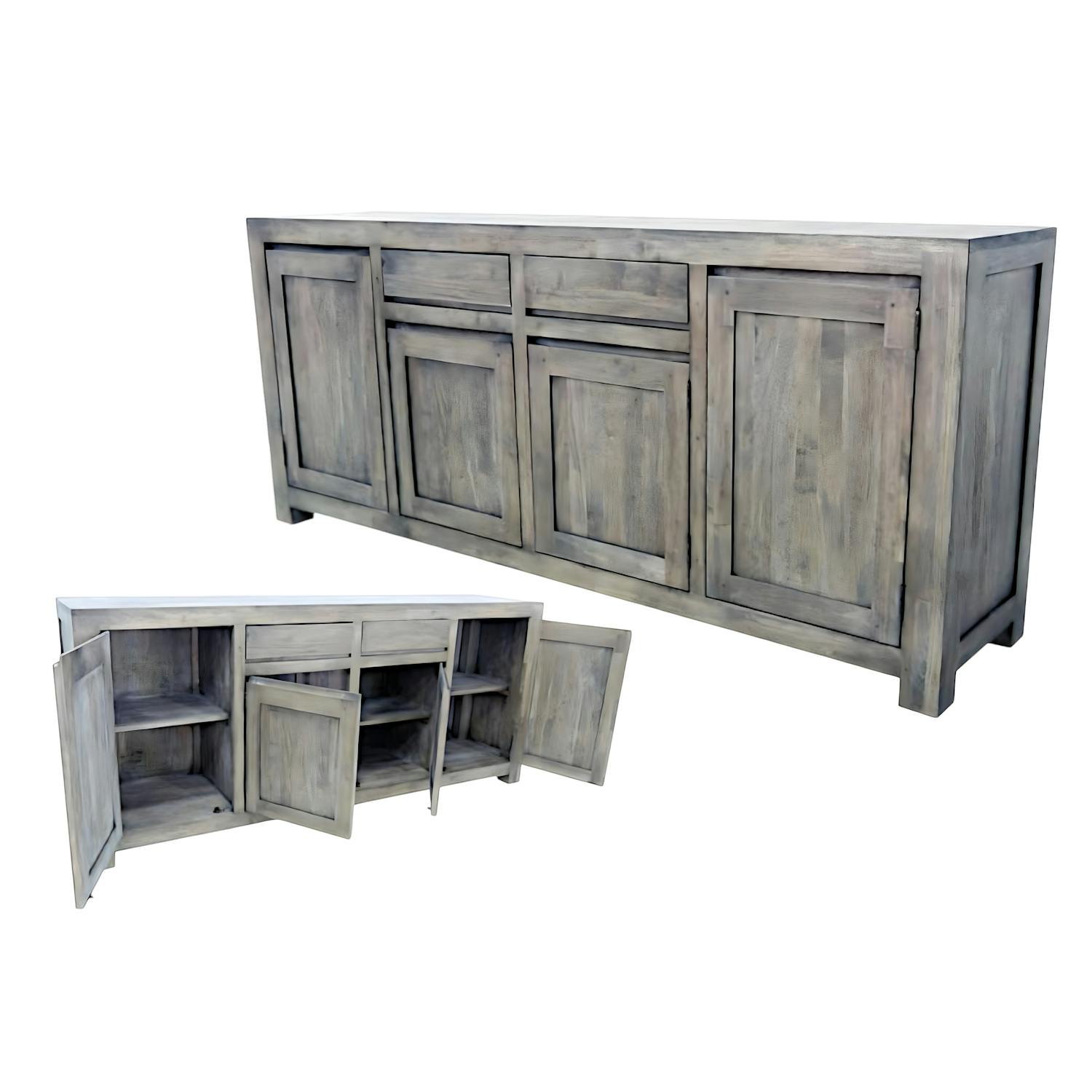 Bahut enfilade moderne exotique hévéa 4 portes 200cm OLGA