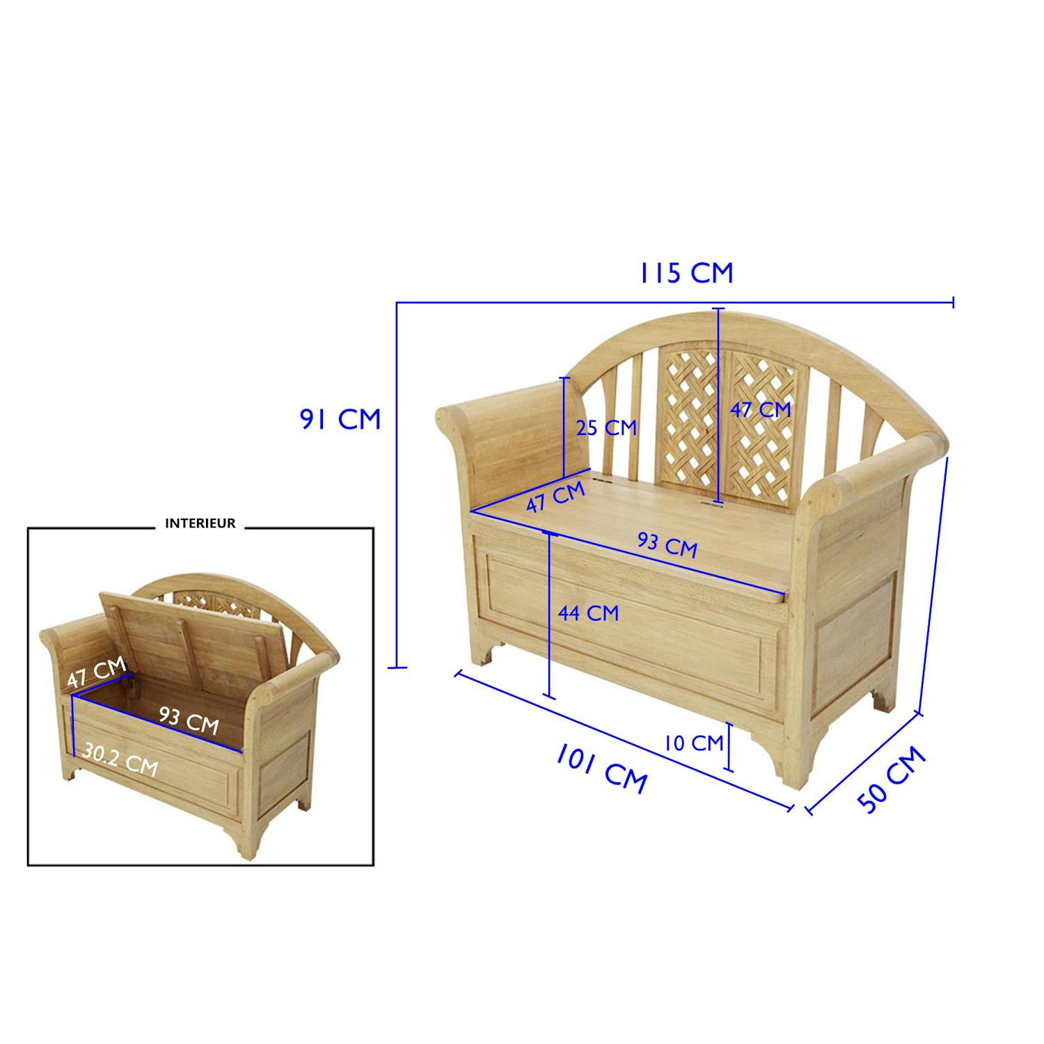 Banc coffre exotique hévéa 115x90cm TRADITION