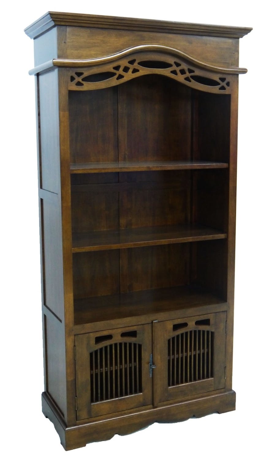 Bibliothèque ouverte Hévéa 2 portes, 3 niches étagères 96.6x44.8x195cm MAORI