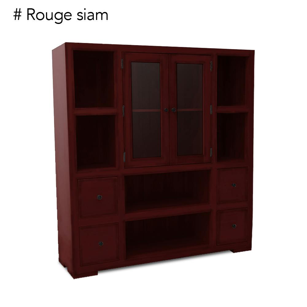 Bibliothèque / Vaisselier Hévéa 2 portes vitrées et bois, 2 tiroirs, 6 niches 130x40x140cm OLGA
