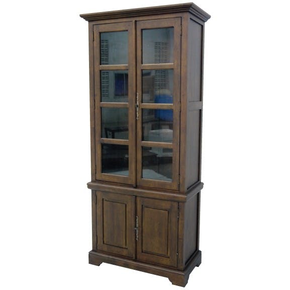 Bibliothèque vitrée 4 portes hévéa 90x45x205cm TRADITION