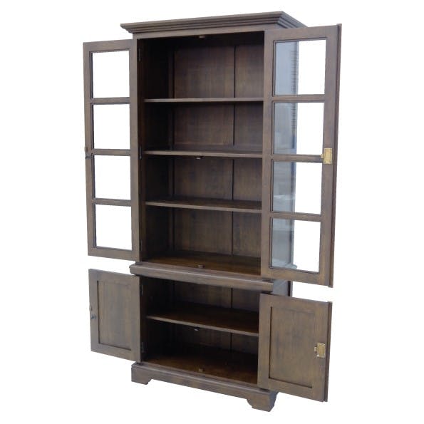 Bibliothèque vitrée 4 portes hévéa 90x45x205cm TRADITION
