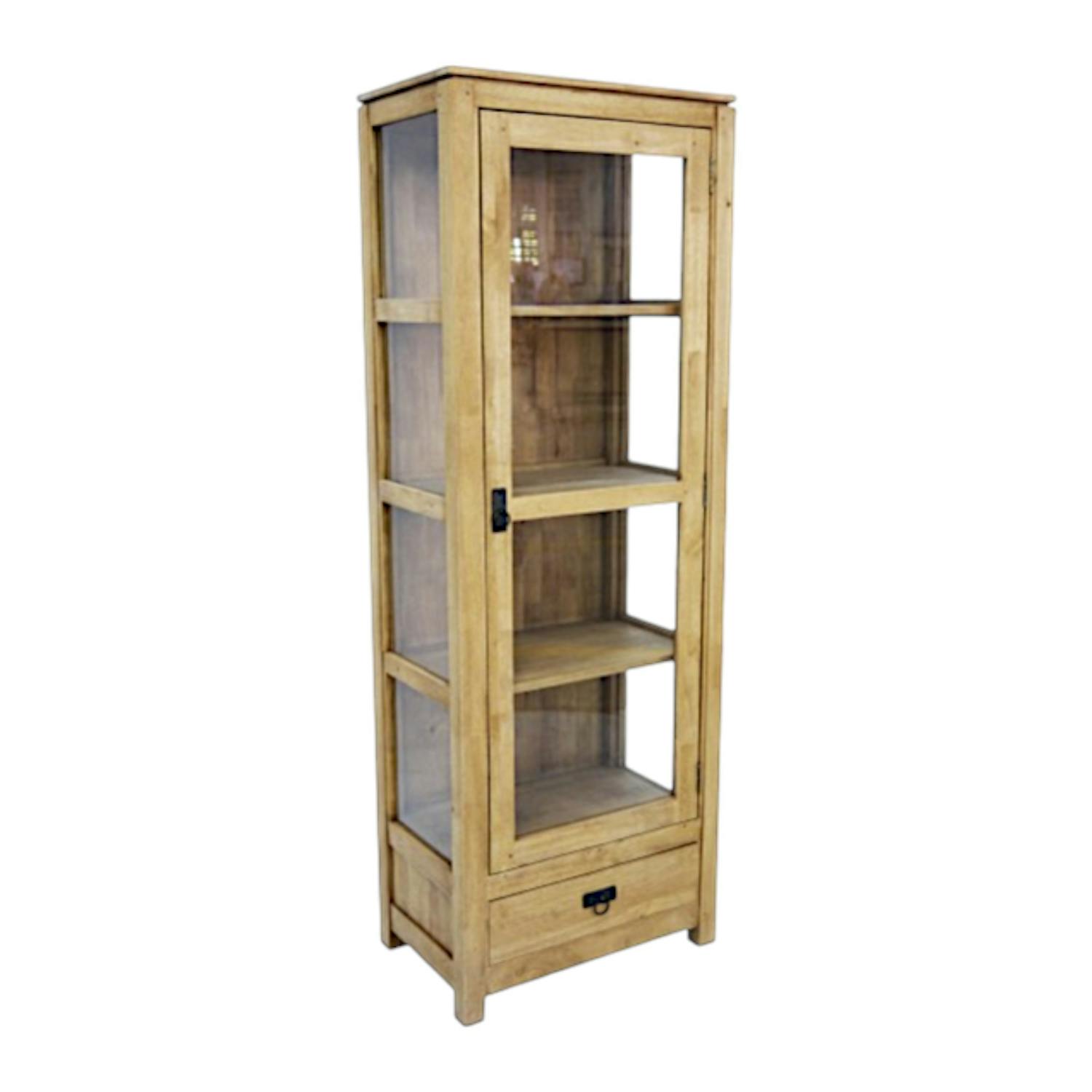 Bibliothèque vitrée Hévéa 1 porte, 1 tiroir, 60x38x170cm HELENA