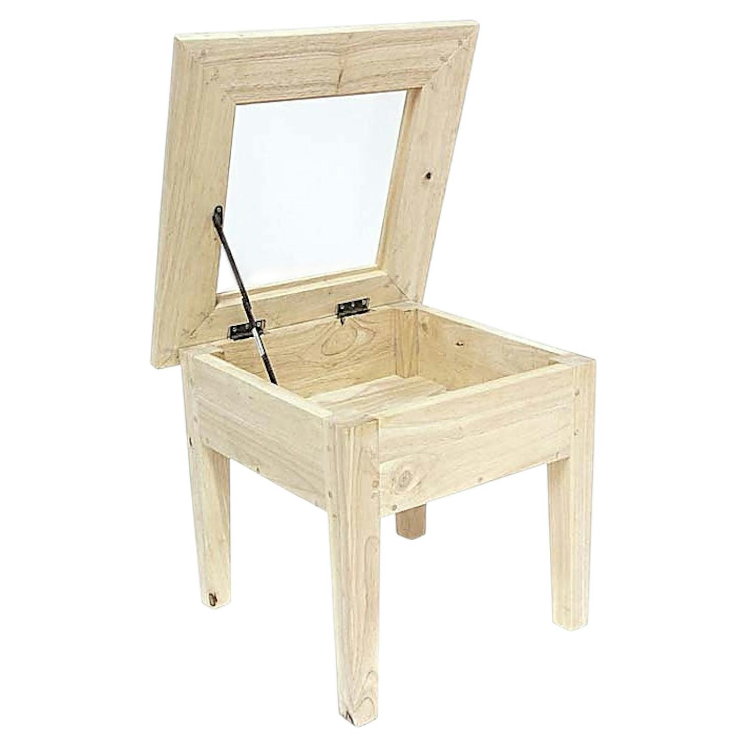 Bout de canapé Hévéa plateau ouvrable vitré et bois 45x45x40cm TRADITION