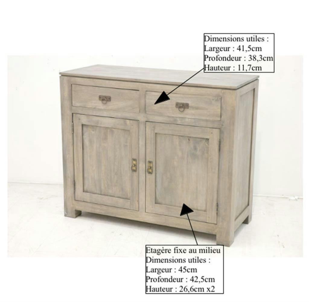 Buffet 2 portes exotique hévéa 110cm HELENA