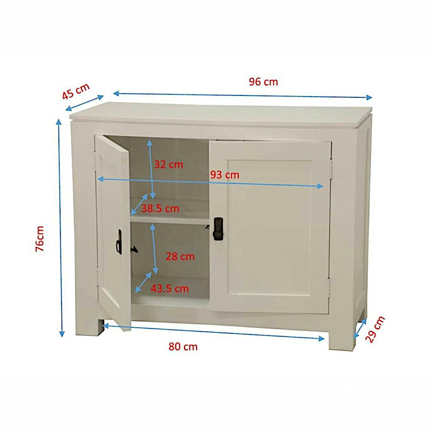 Buffet 2 portes exotique hévéa 96cm HELENA