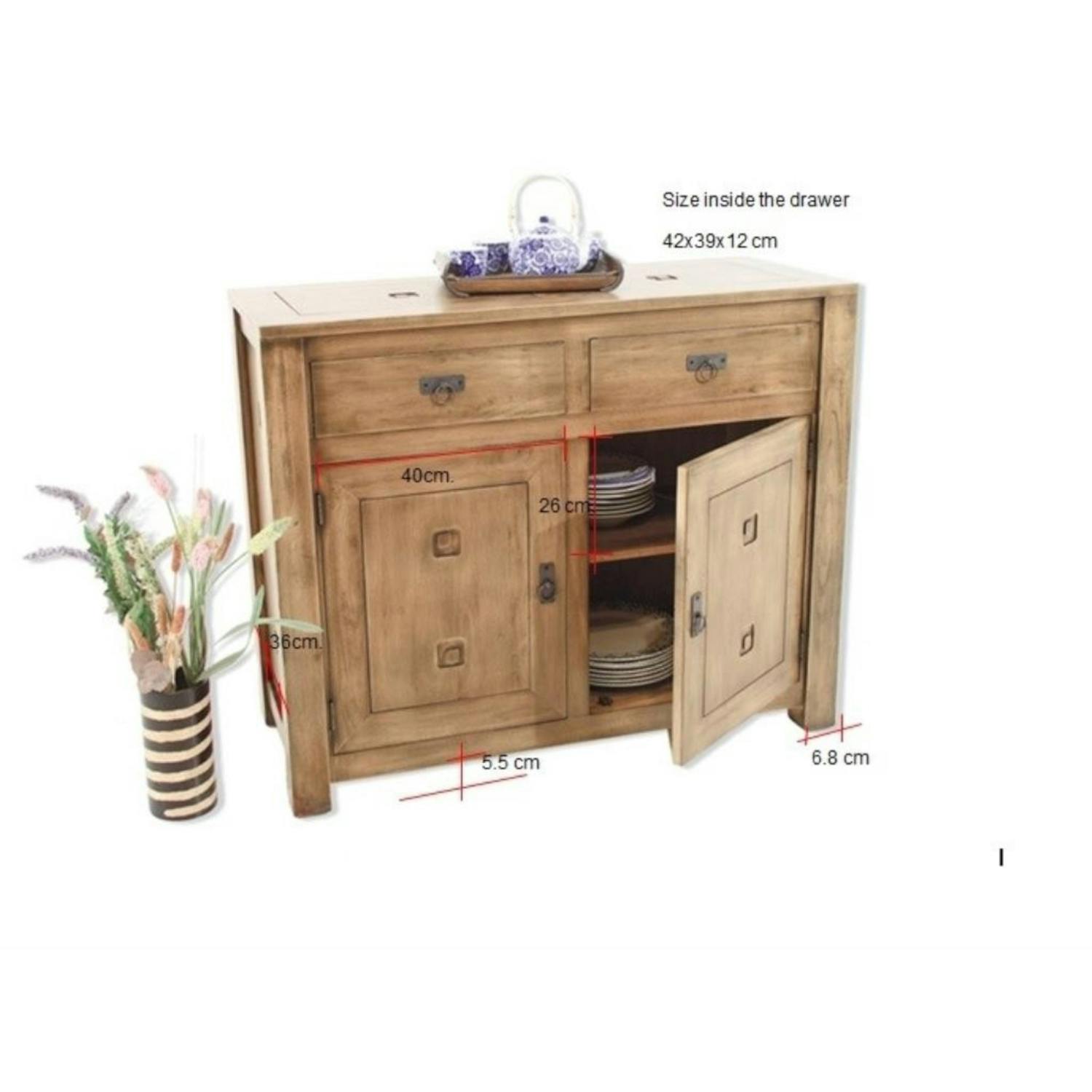 Buffet 2 portes hévéa 110x45x90cm TESSA