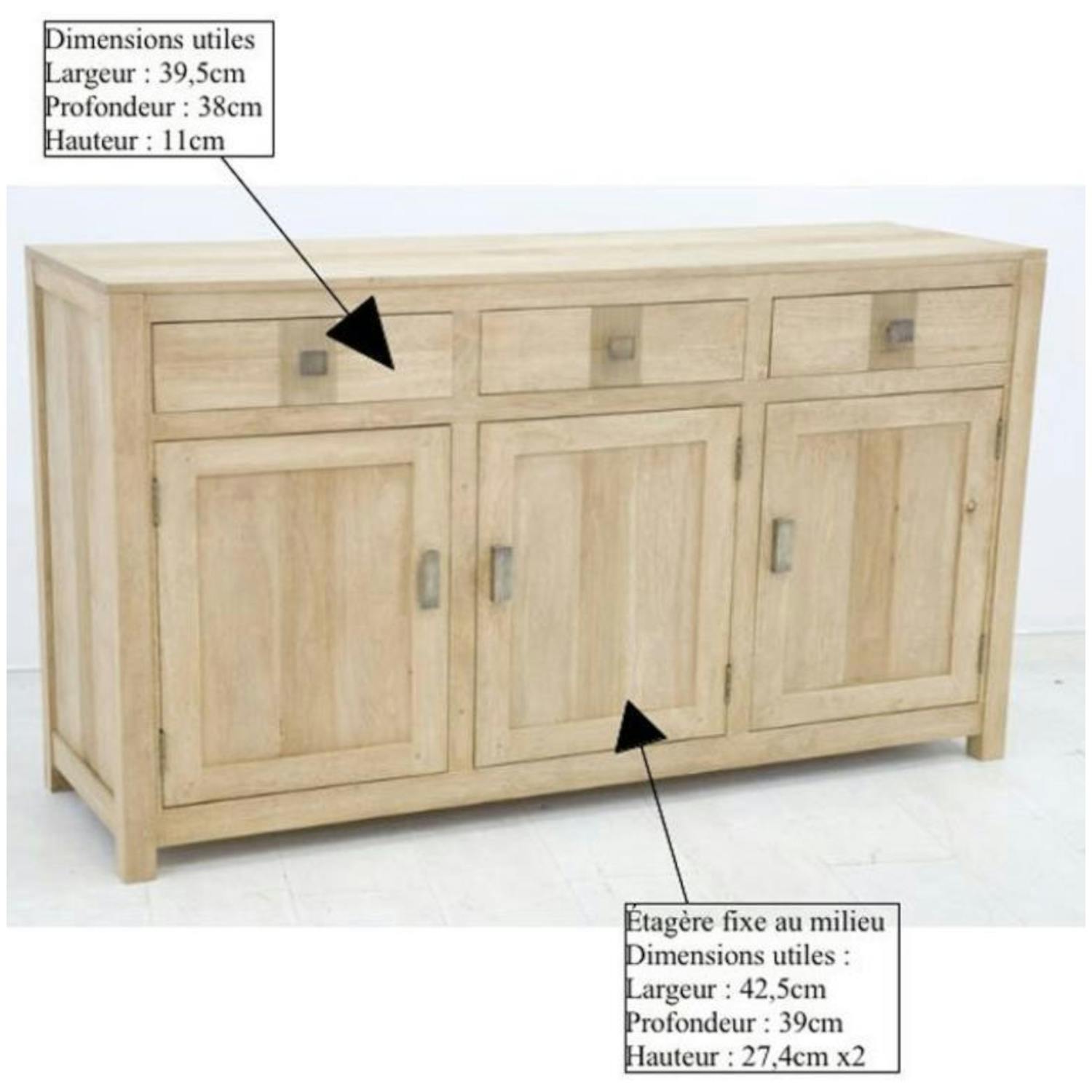 Buffet 3 portes exotique hévéa 147cm GALA