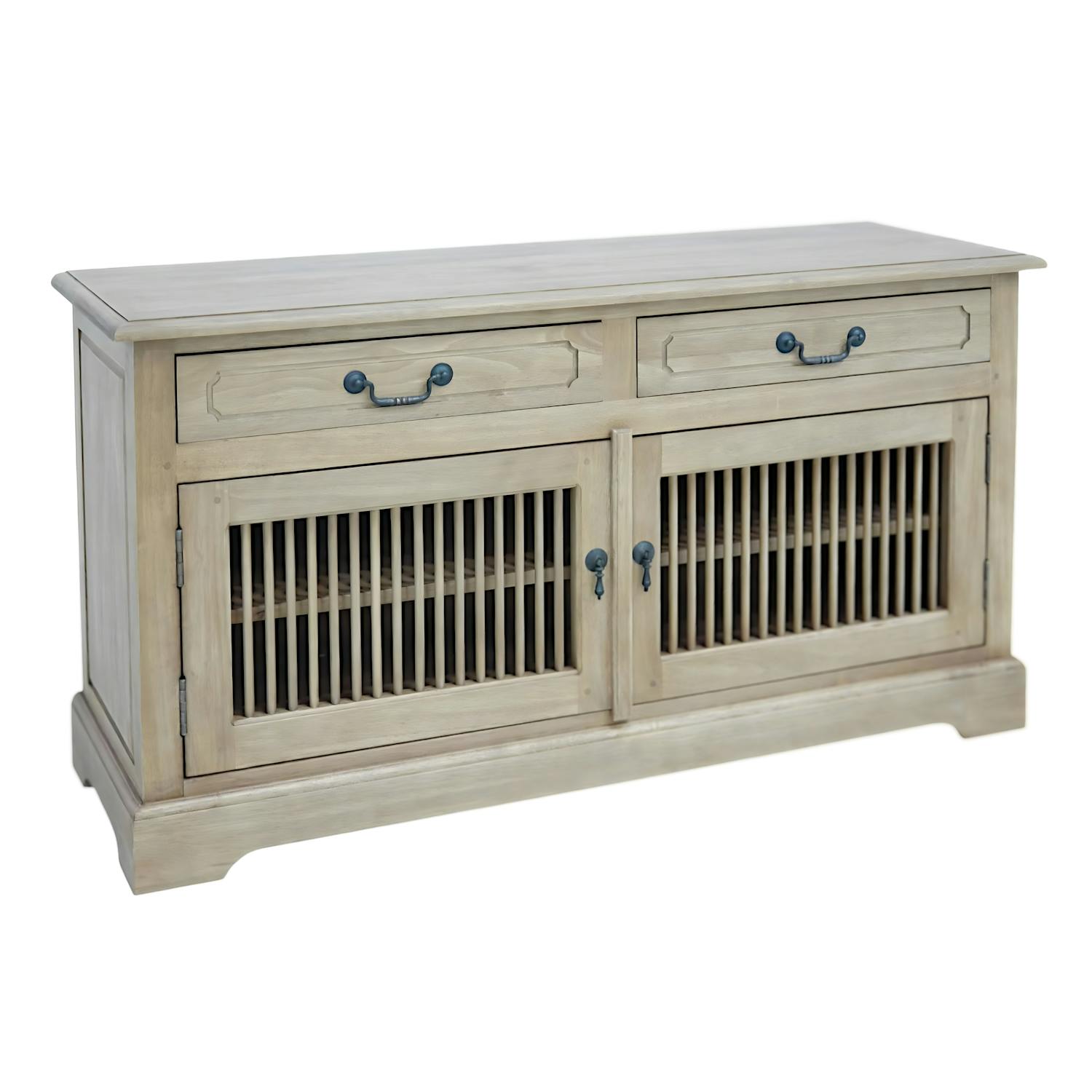 Buffet bas 2 portes 2 tiroirs hévéa 120x40x65cm MAORI