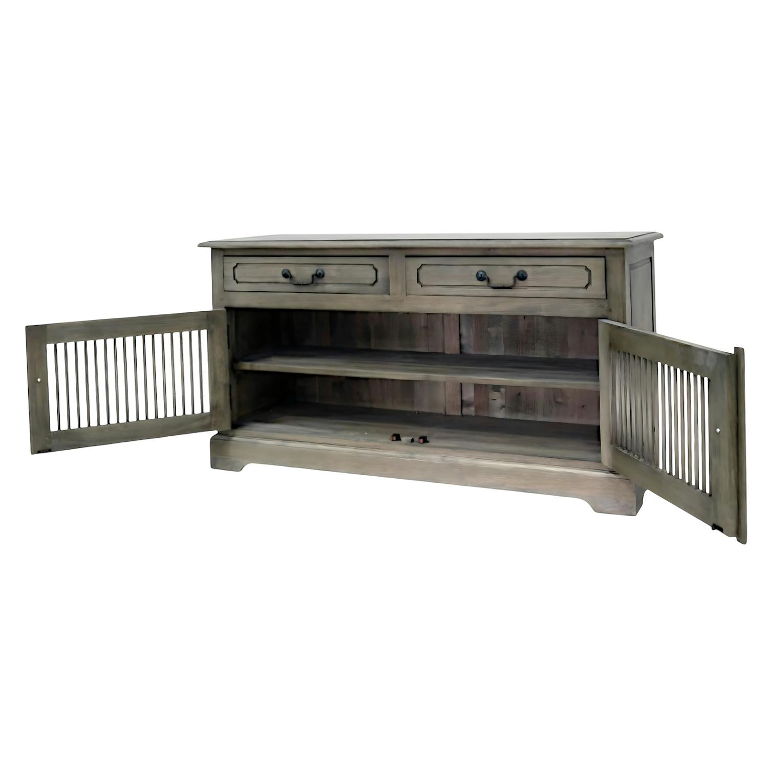 Buffet bas 2 portes 2 tiroirs hévéa 120x40x65cm MAORI