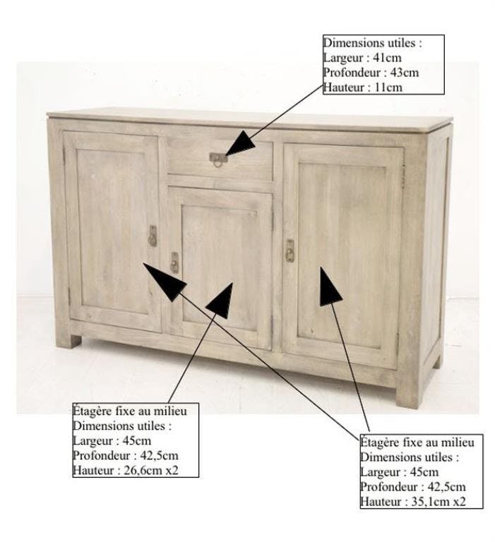 Buffet bois exotique hévéa 160cm HELENA