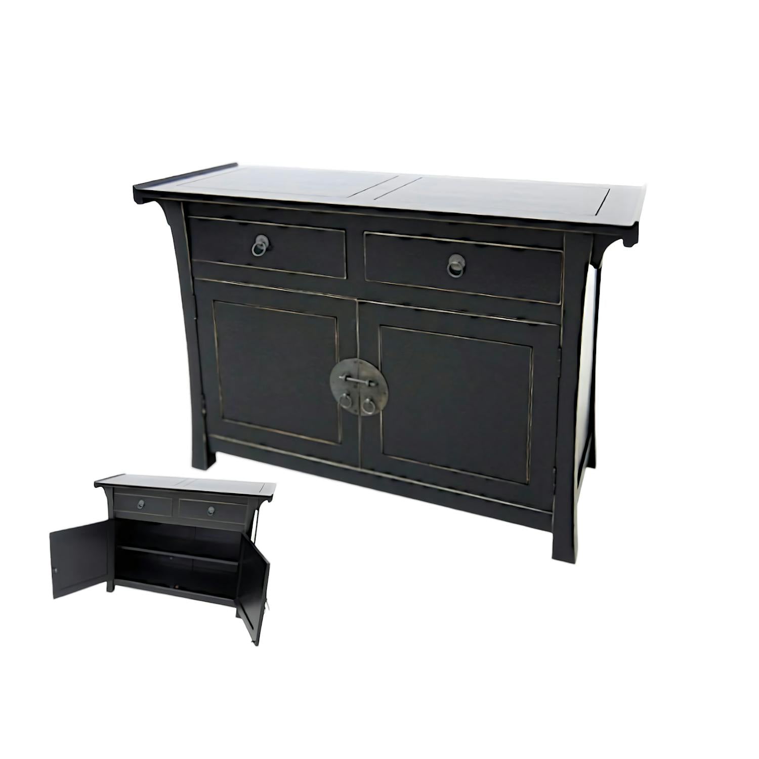 Buffet Chinois Hévéa 2 portes, 2 tiroirs 120x45x81cm MAORI