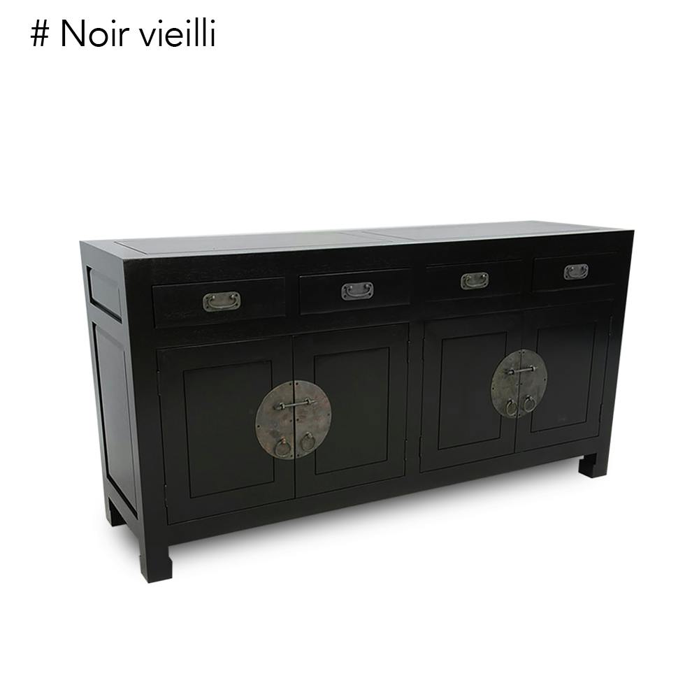 Buffet enfilade 4 portes 4 tiroirs hévéa 175x50x90cm MAORI