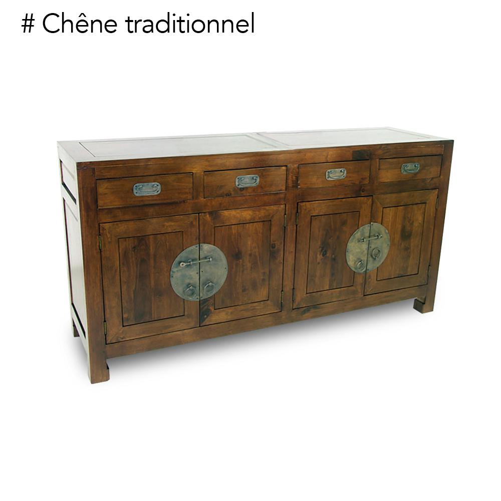 Buffet enfilade 4 portes 4 tiroirs hévéa 175x50x90cm MAORI