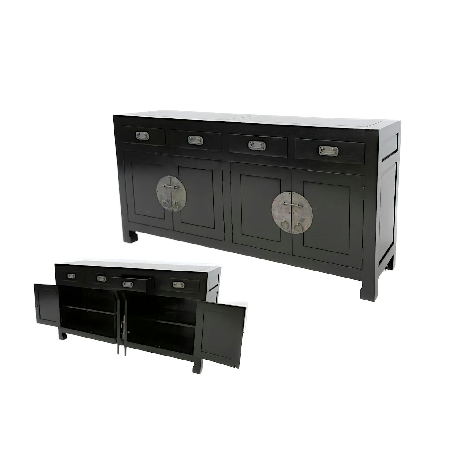 Buffet enfilade 4 portes 4 tiroirs hévéa 175x50x90cm MAORI