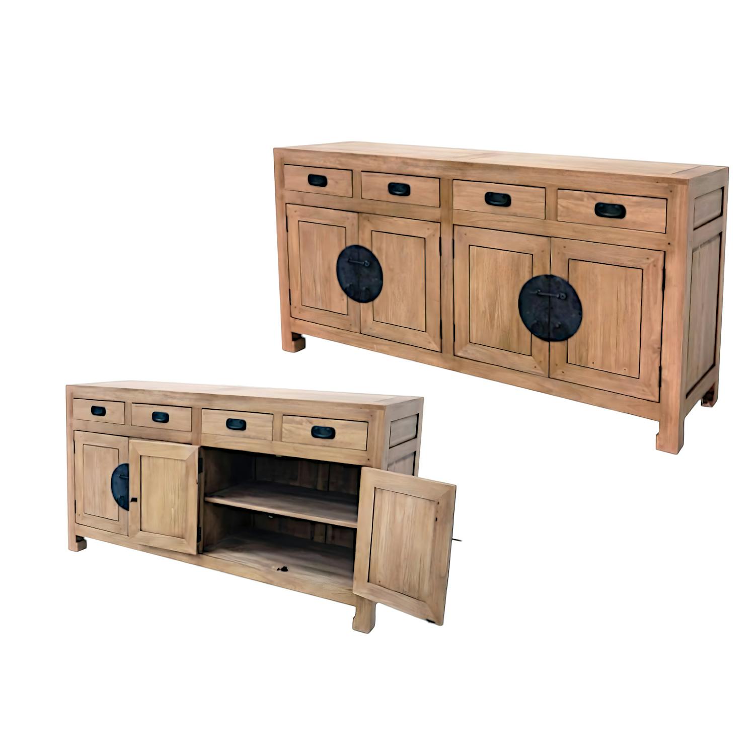 Buffet enfilade 4 portes 4 tiroirs hévéa 175x50x90cm MAORI
