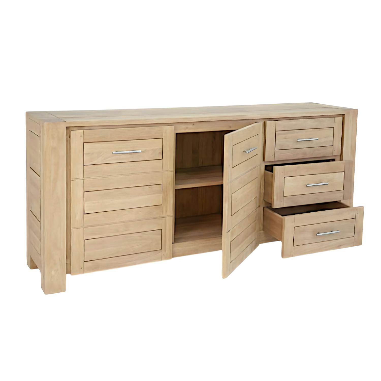 Buffet Enfilade Hévéa 2 portes, 3 tiroirs 190x45x85cm ATTAN