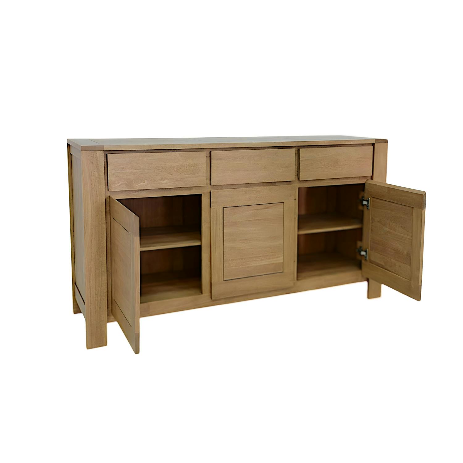 Buffet Enfilade Hévéa 3 portes, 3 tiroirs, 160x45x90cm OLGA