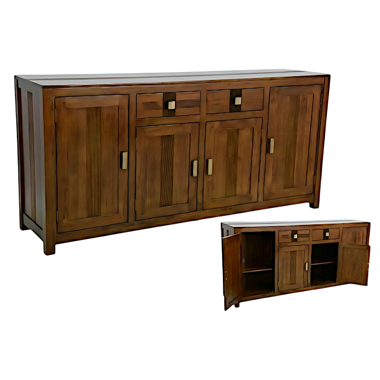 Buffet Enfilade Hévéa 4 portes, 2 tiroirs, 180x45x85cm GALA