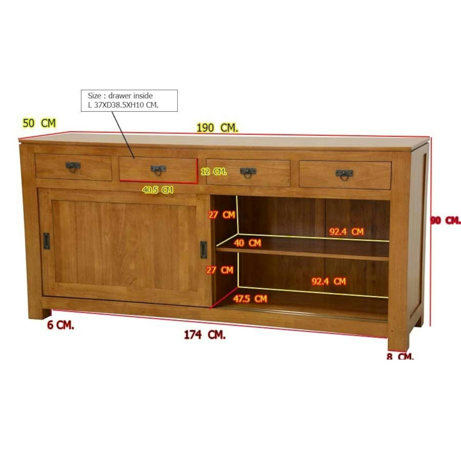 Buffet enfilade portes coulissantes hévéa 190cm HELENA
