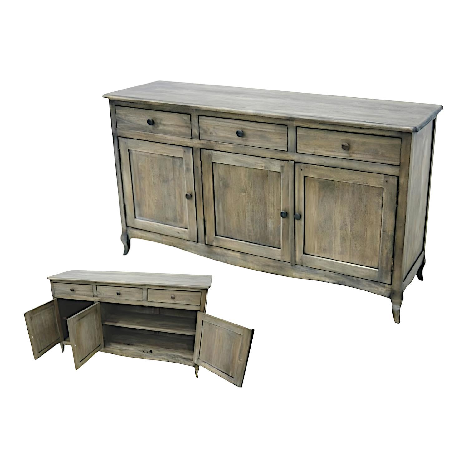 Buffet galbé hévéa 3 portes 150cm TRADITION
