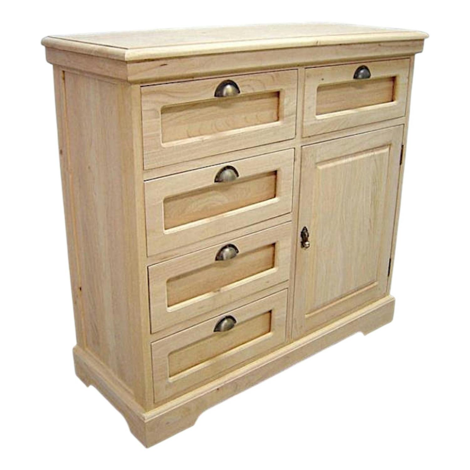 Buffet grainetier 5 tiroirs 1 portes hévéa 100x40x96cm TRADITION