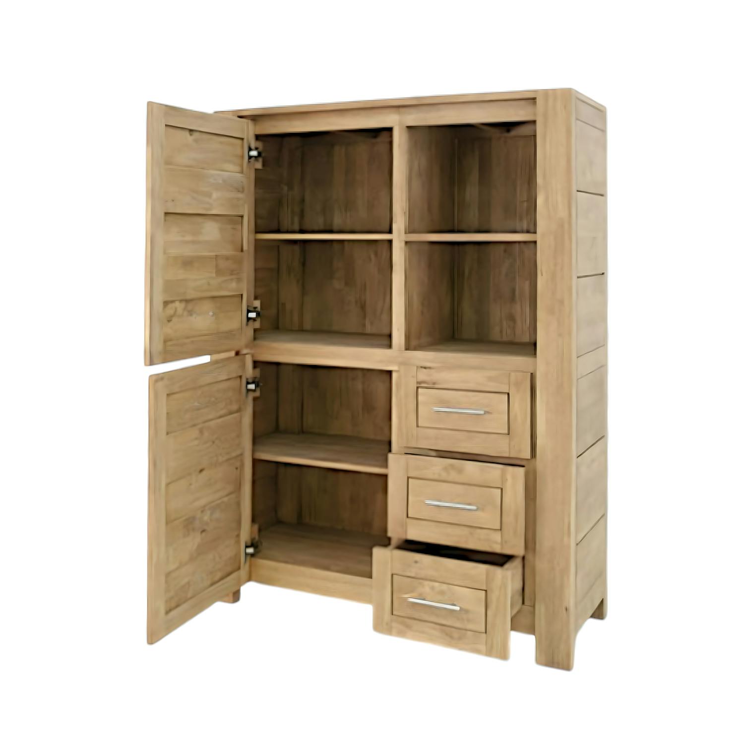 Buffet haut / Bibliothèque Hévéa 2 portes, 3 tiroirs, 2 niches 120x45x162cm ATTAN