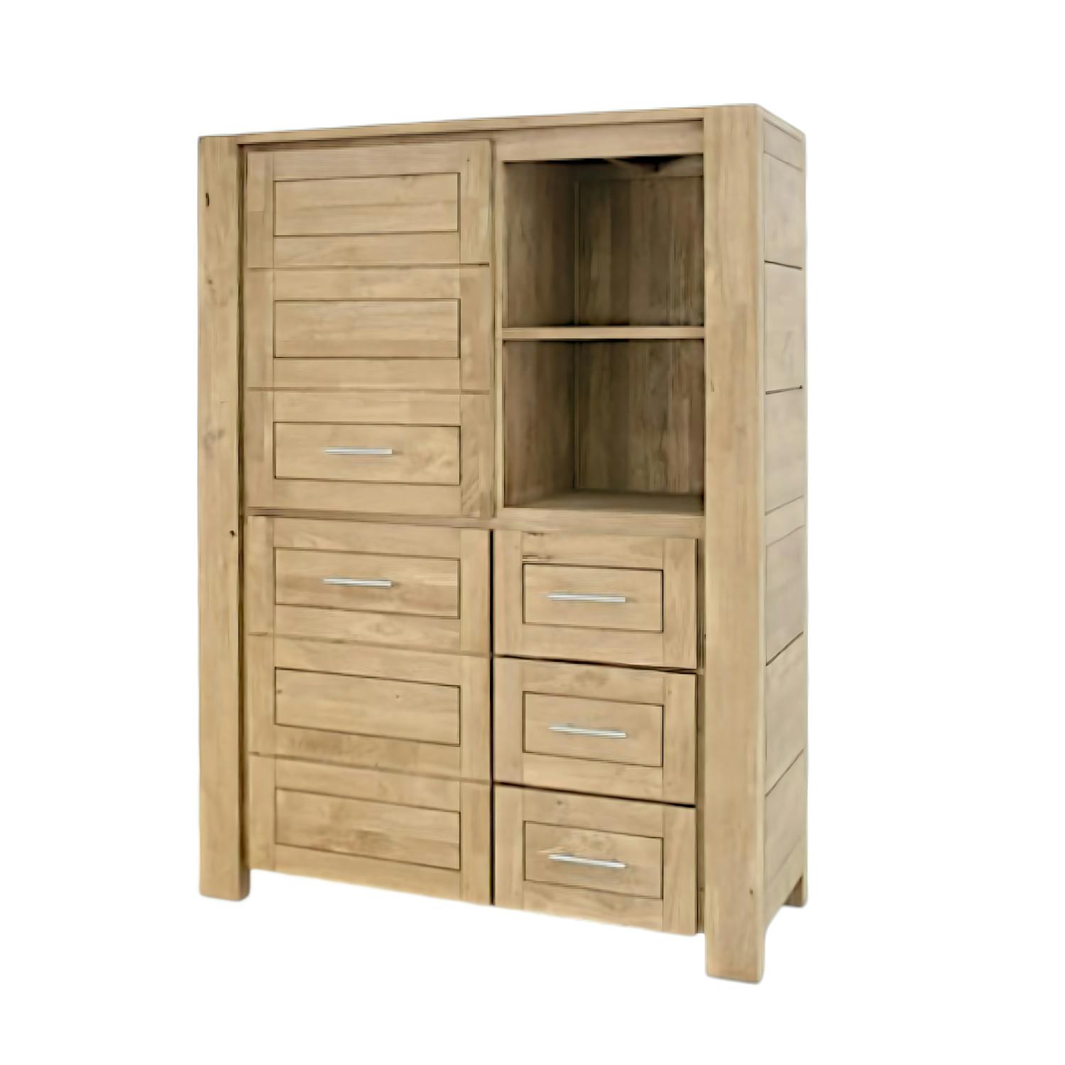 Buffet haut / Bibliothèque Hévéa 2 portes, 3 tiroirs, 2 niches 120x45x162cm ATTAN