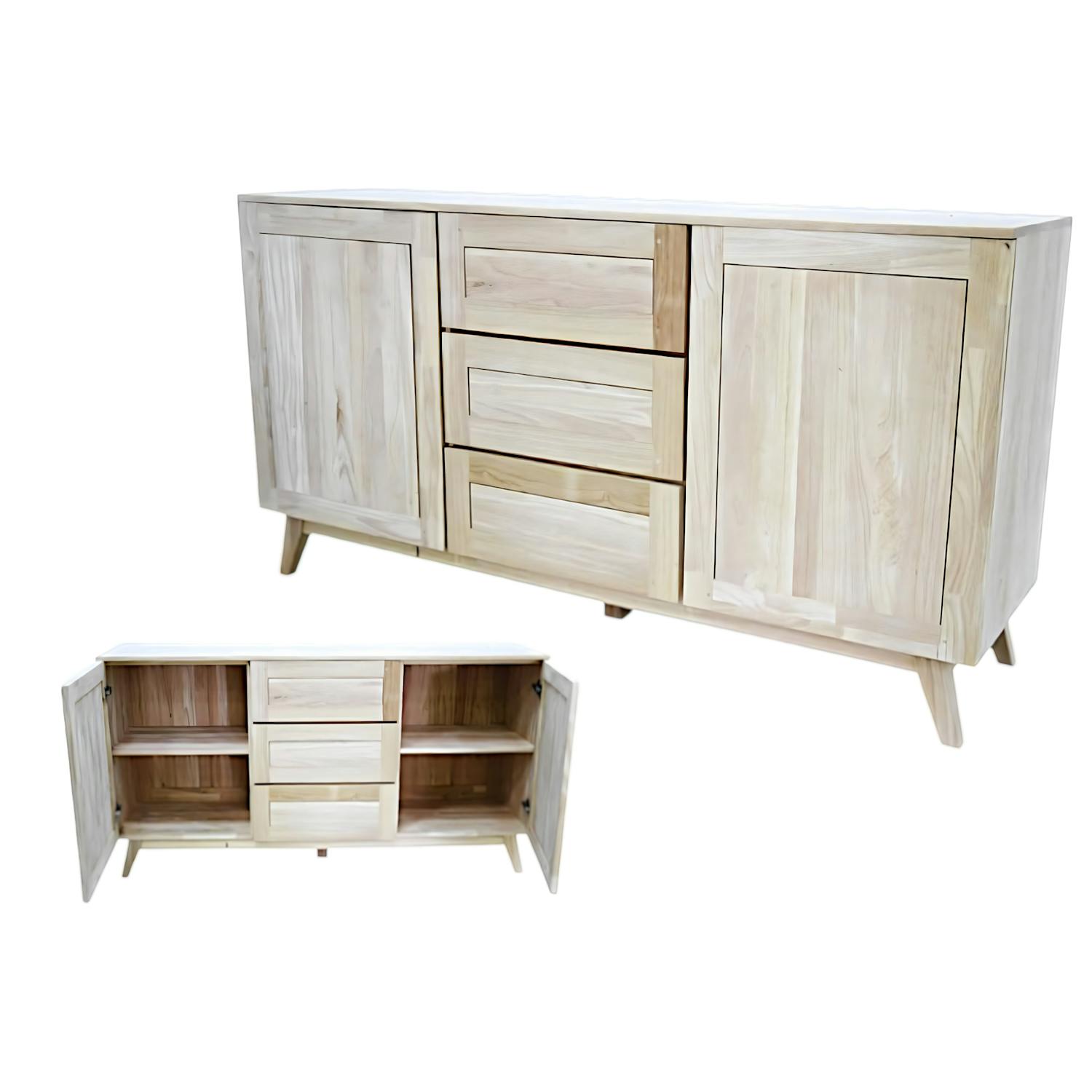 Buffet Hévéa 2 portes, 3 tiroirs 160x45x85cm SIXTIES