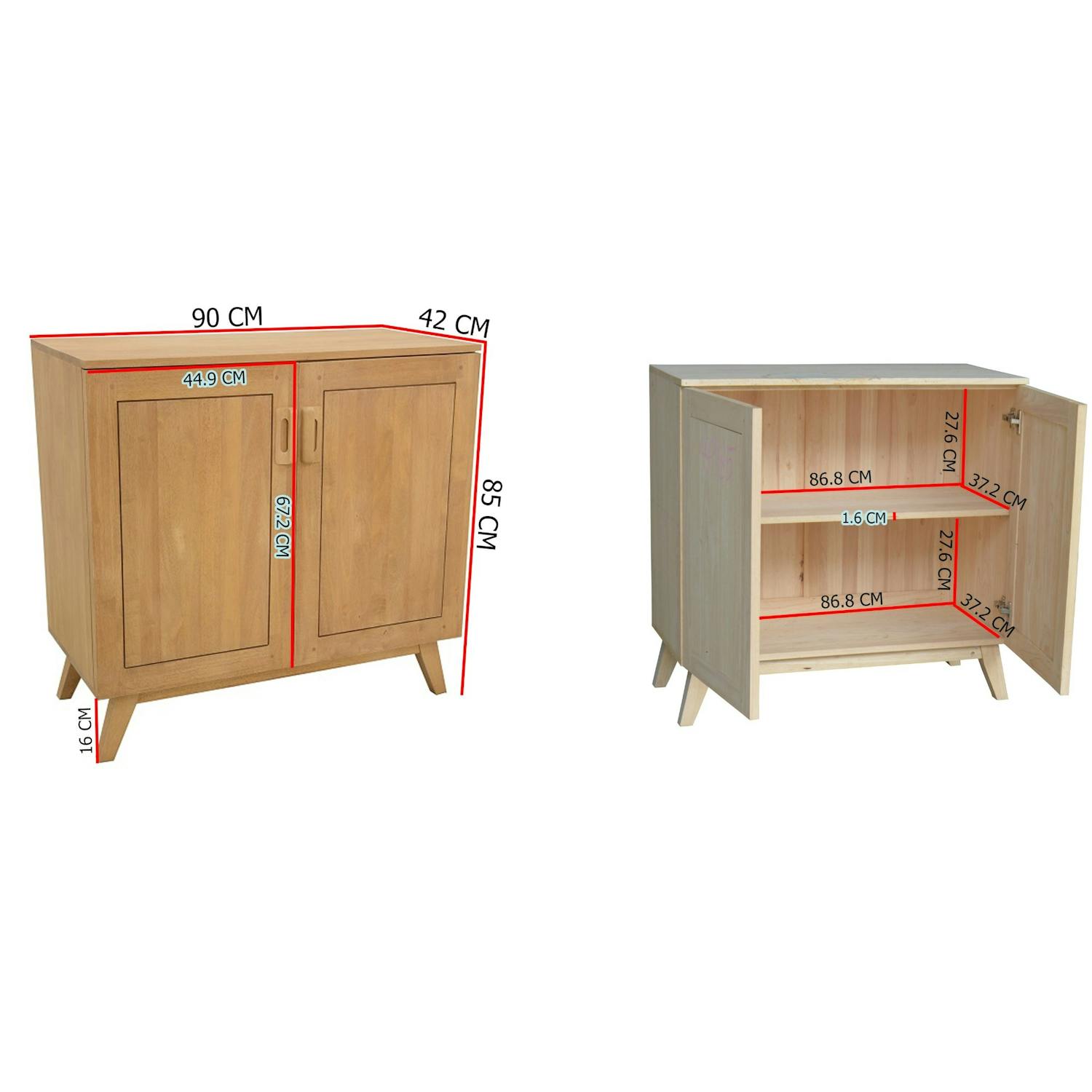 Buffet Hévéa 2 portes 90x42x85cm SIXTIES