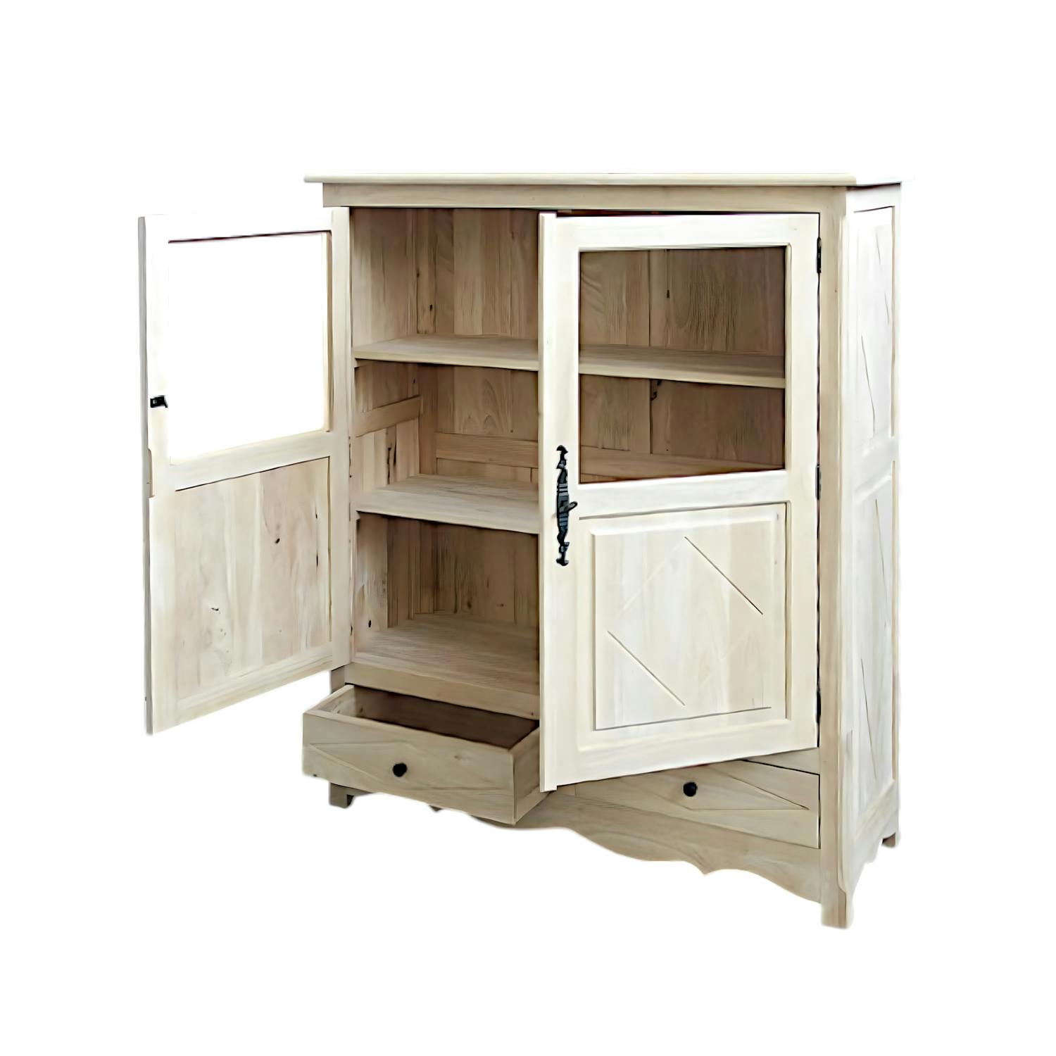 Buffet Hévéa 2 portes mi-vitrées, 2 tiroirs 110x40x130cm TRADITION
