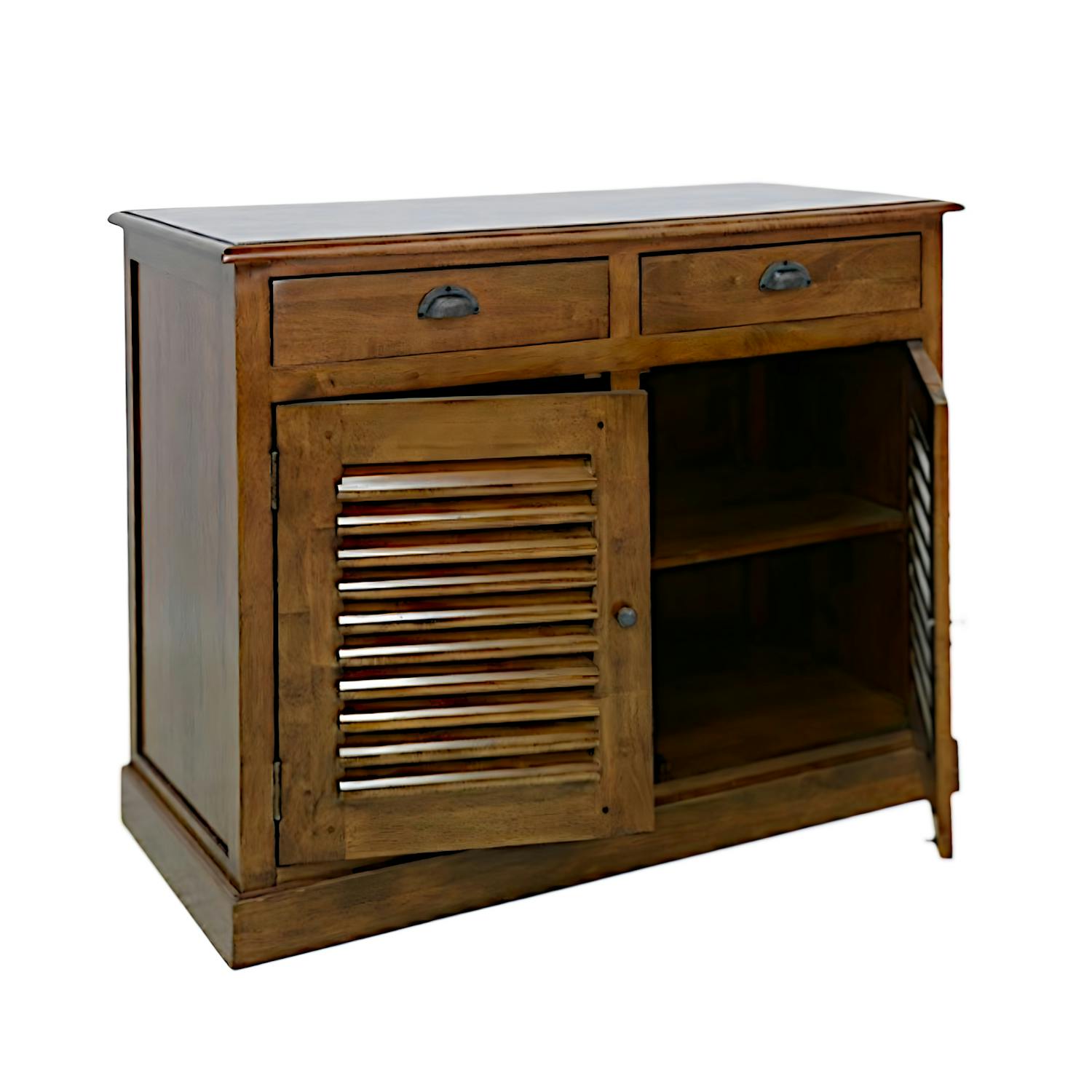 Buffet Hévéa 2 portes persiennes, 2 tiroirs, 100x45x80cm MAORI