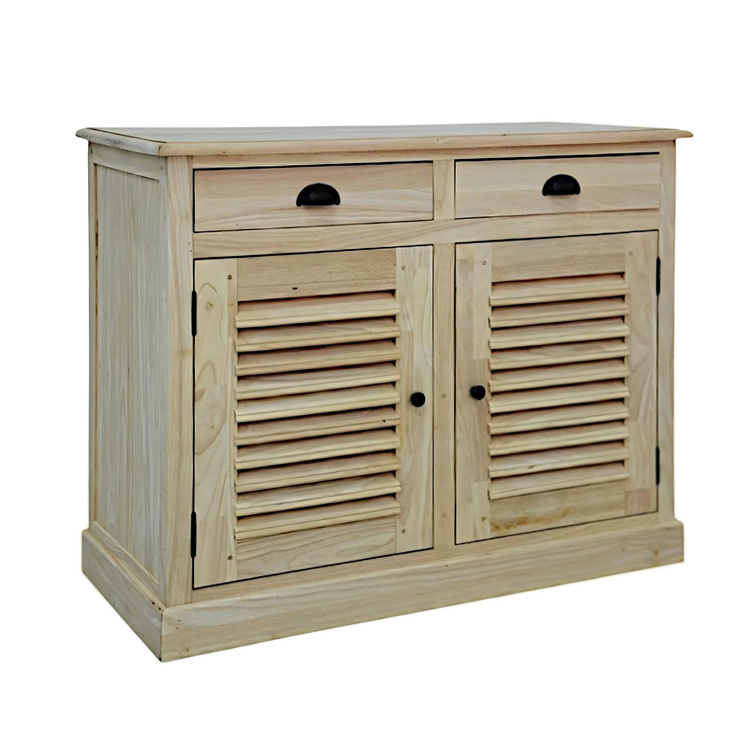 Buffet Hévéa 2 portes persiennes, 2 tiroirs, 100x45x80cm MAORI