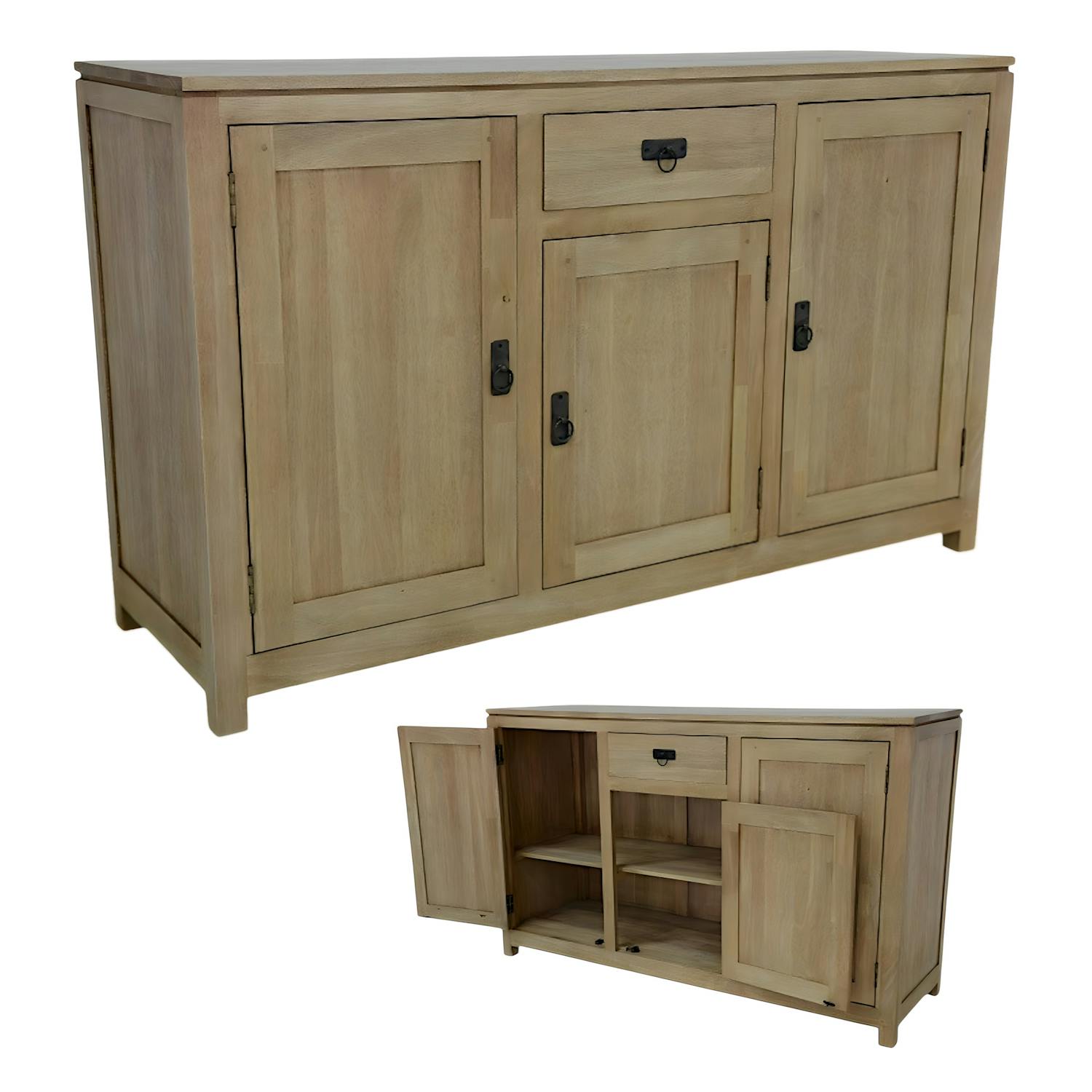 Buffet Hévéa 3 portes, 1 tiroir, 140x45x85cm HELENA