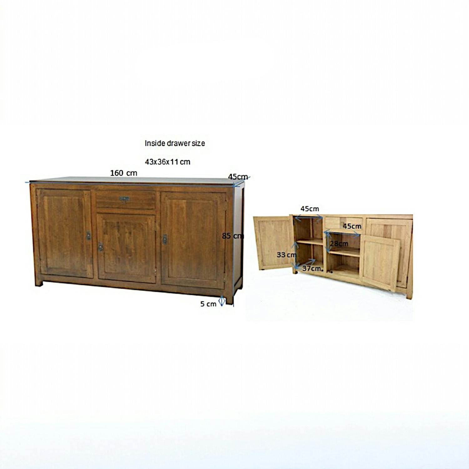 Buffet Hévéa 3 portes, 1 tiroir, 160x45x85cm HELENA