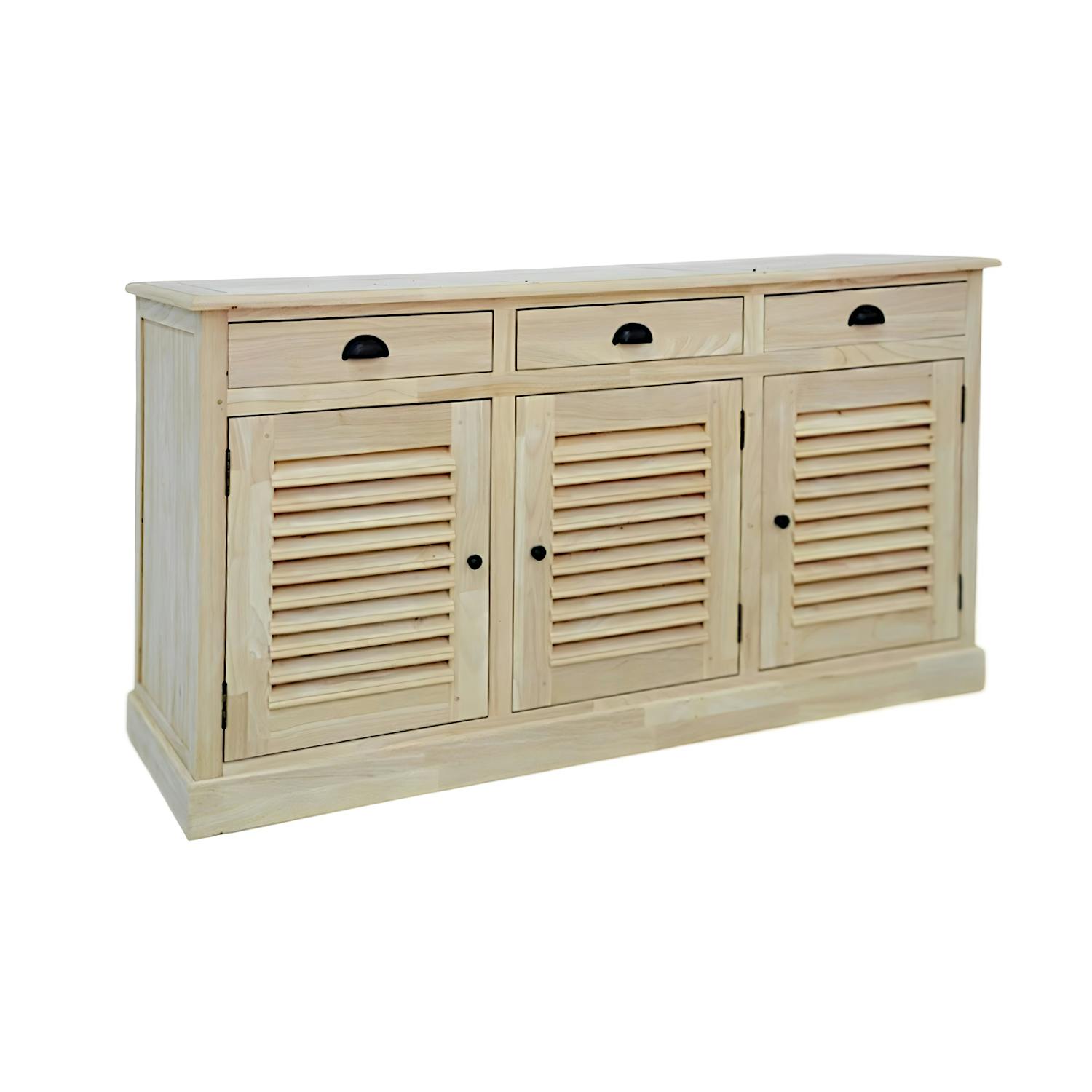 Buffet Hévéa 3 portes persiennes, 3 tiroirs, 150x45x80cm MAORI